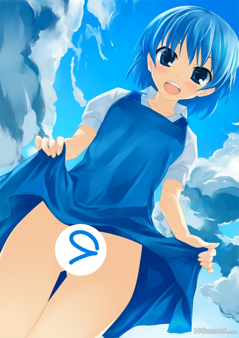 p496141_blue blue_eyes blue_hair blush censored cirno cloud dress dress_lift no_.jpg