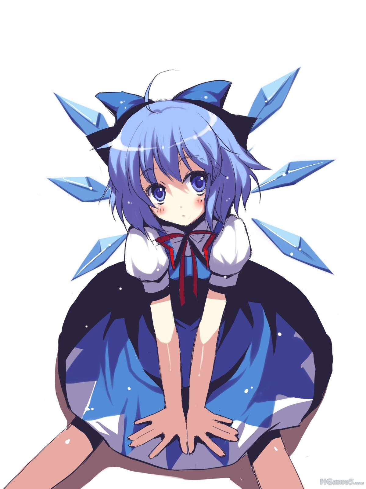 p497640_blue_eyes blue_hair blush cirno hands ribbon rie_(artist) short_hair ske.jpg