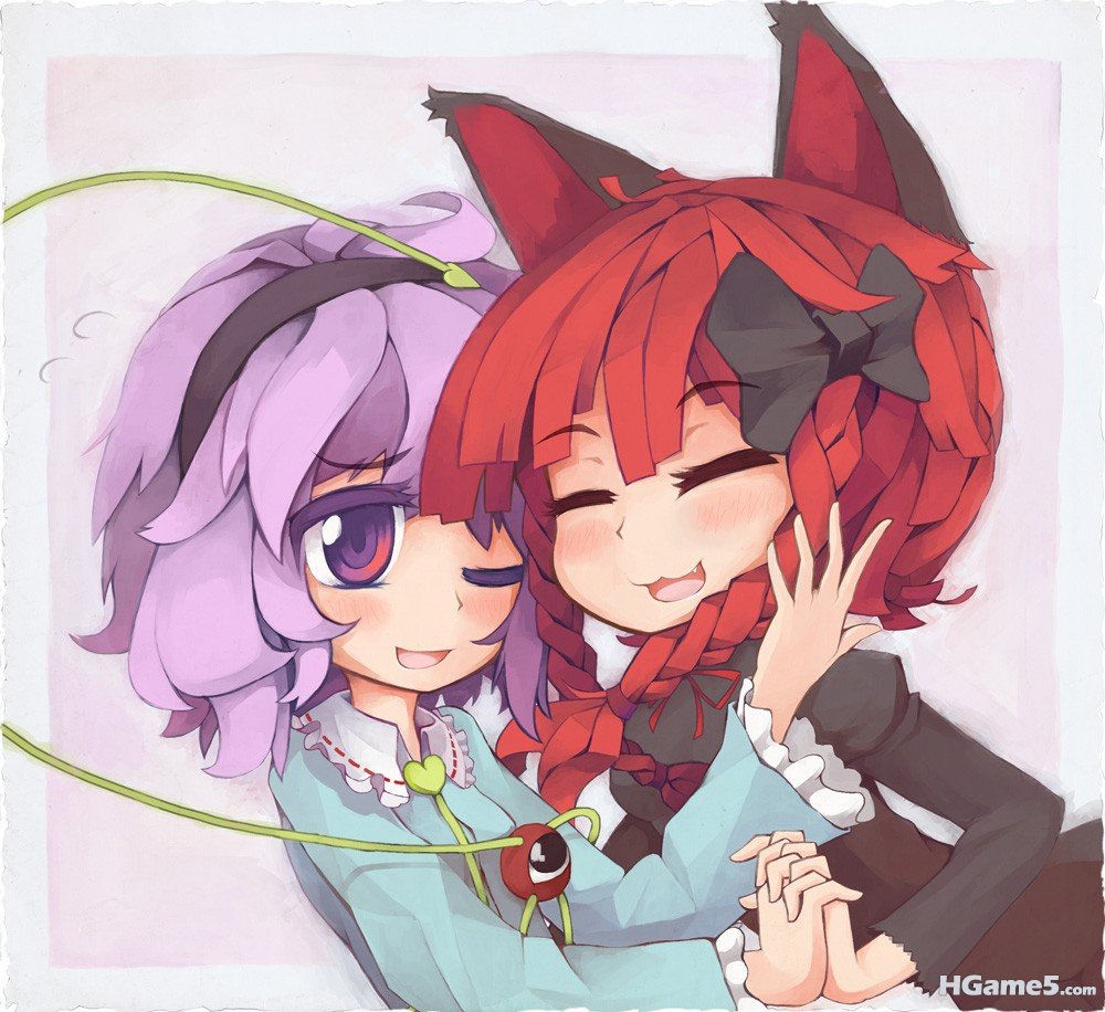 p749751_2girls animal_ears braid cat_ears eyes hair_ribbon hairband heart kaenby.jpg