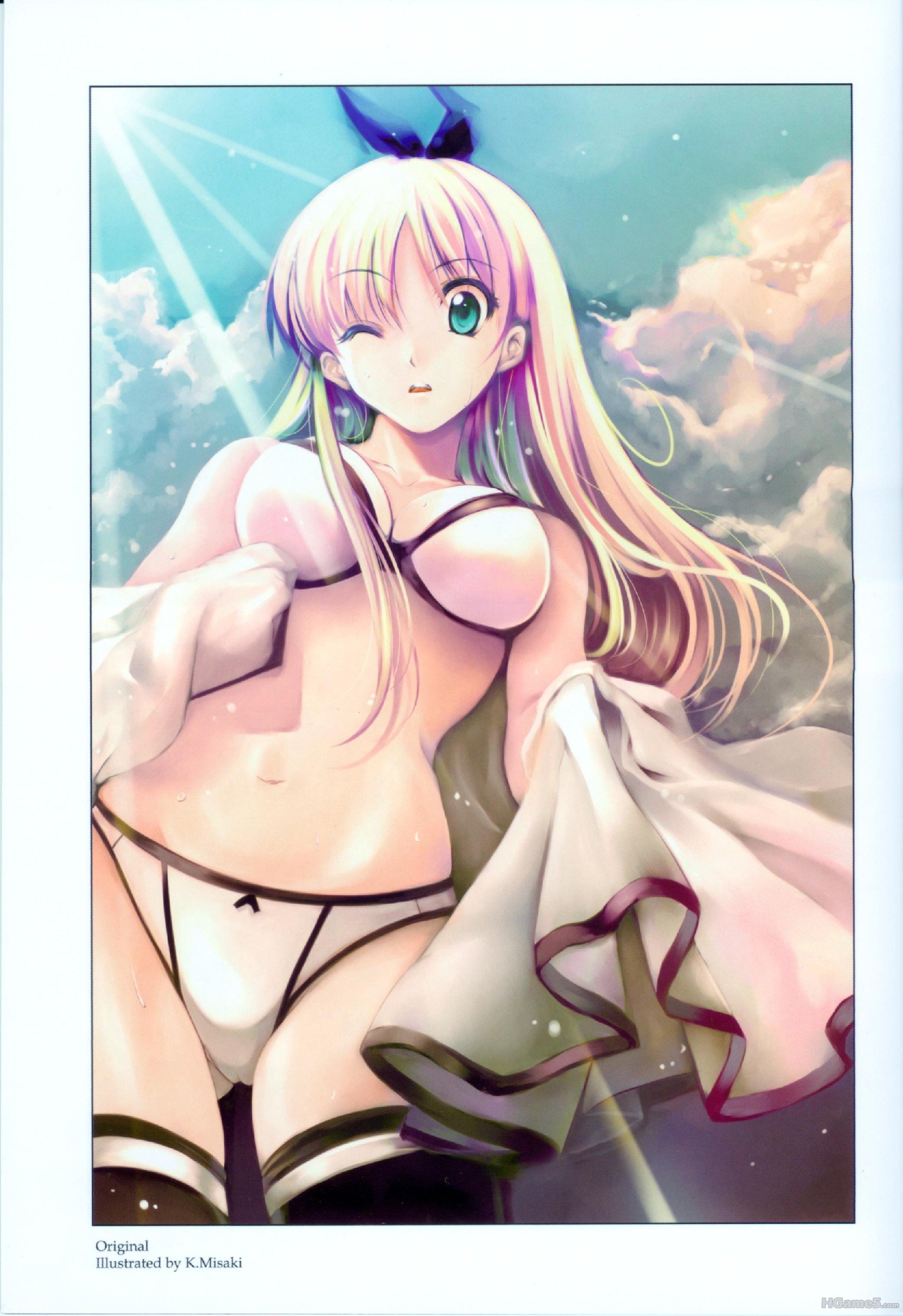 moe 147104 bikini cradle kanban_musume misaki_kurehito swimsuits thighhighs.jpg