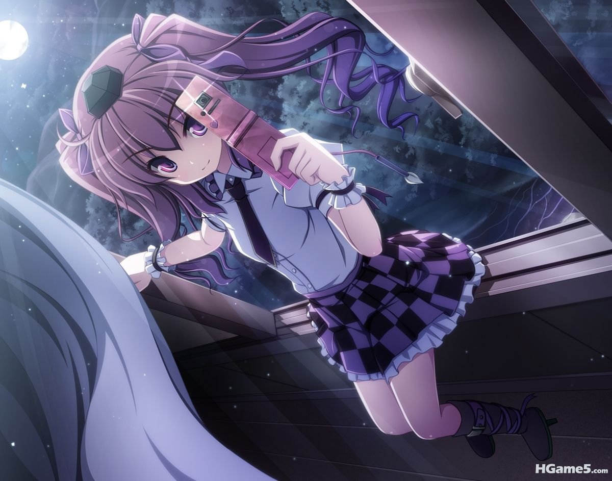 Konachan.com - 102873 akashio brown_hair hat himekaidou_hatate moon phone purple.jpg