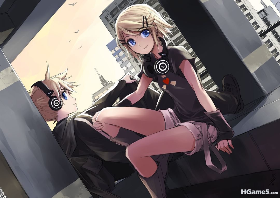 Konachan.com - 103186 blonde_hair blue_eyes headphones kagamine_len kagamine_rin.jpg
