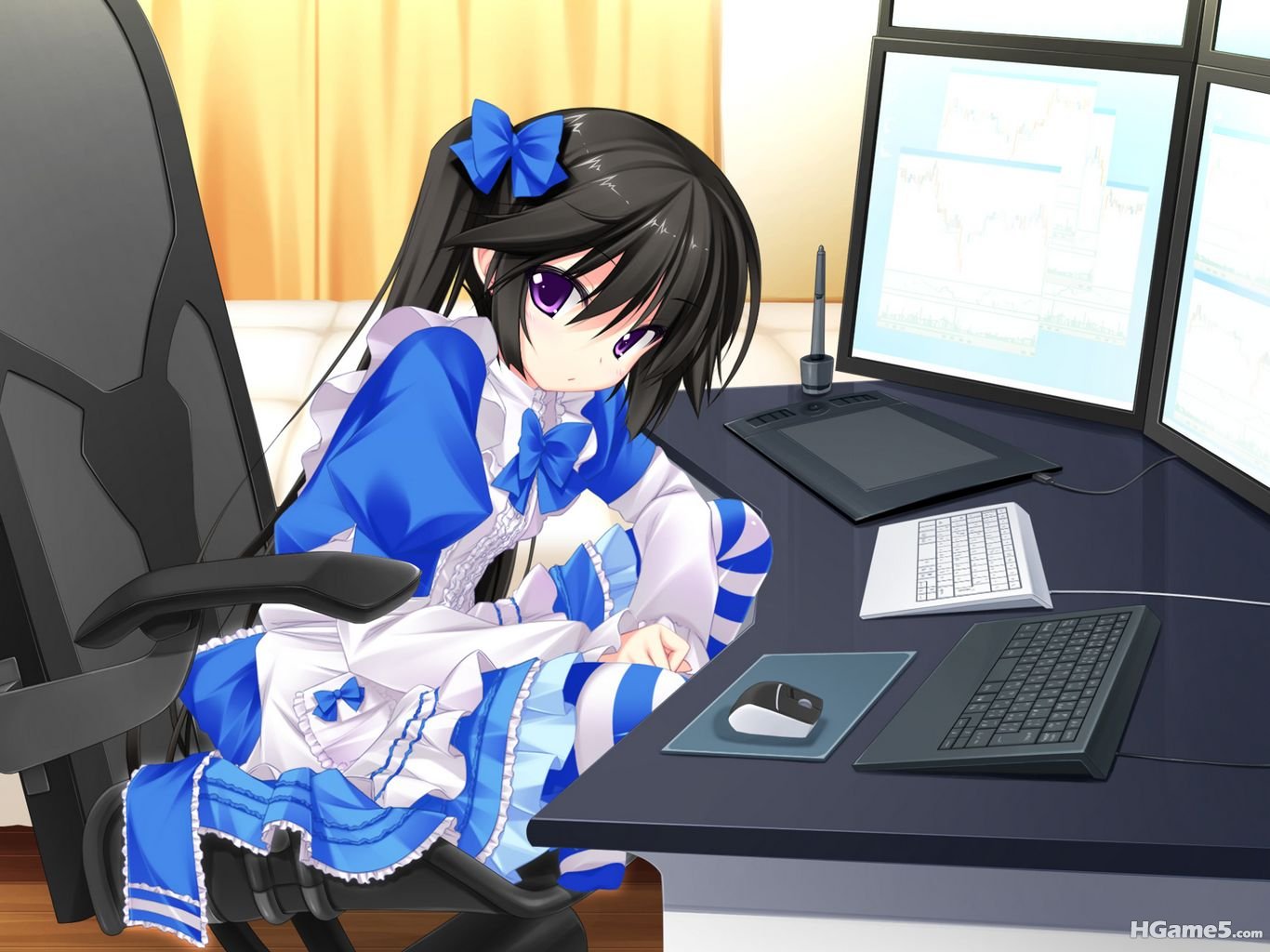 Konachan.com - 103834 black_hair computer game_cg luna_lia mecha-con! purple_eye.jpg