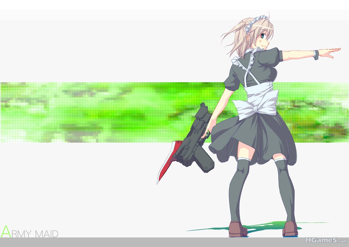 Konachan.com - 64128 gun maid tagme thighhighs weapon yoshino_ryou.jpg