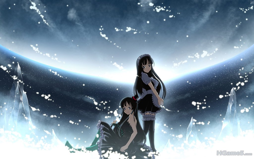Konachan.com - 50319 akiyama_mio k-on! maid moon night stars thighhighs.jpg