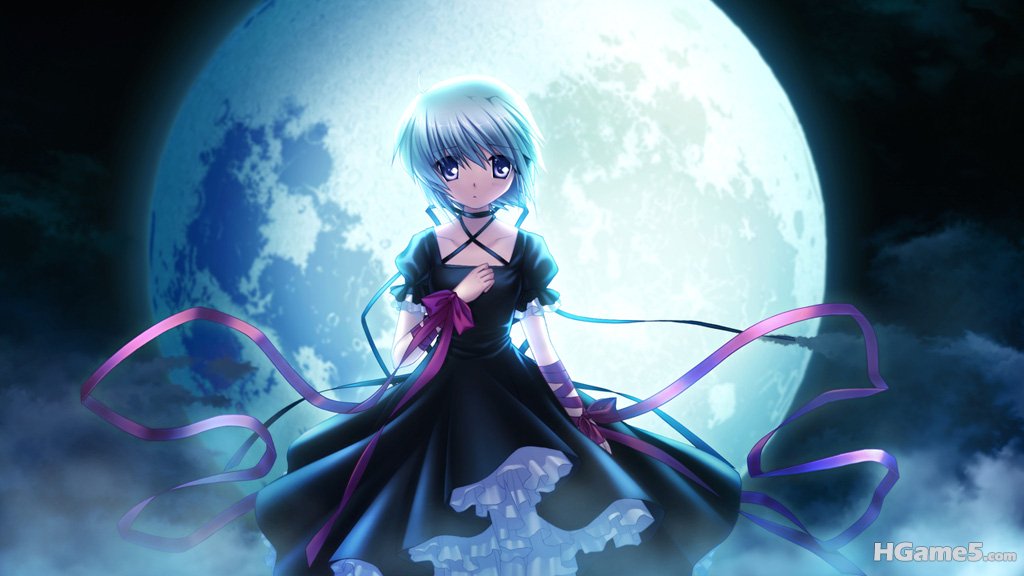 Konachan.com - 108928 dress game_cg gray_hair hinoue_itaru kagari_(rewrite) moon.jpg