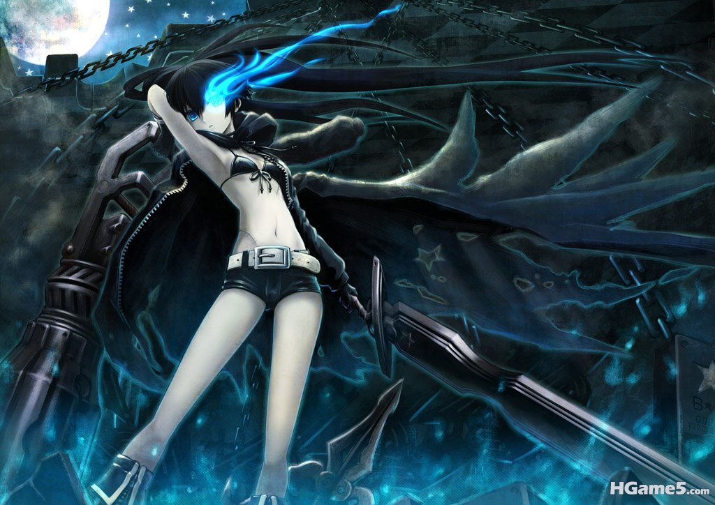 Konachan.com - 80691 black_hair black_rock_shooter blue_eyes boots bra cape chai.jpg