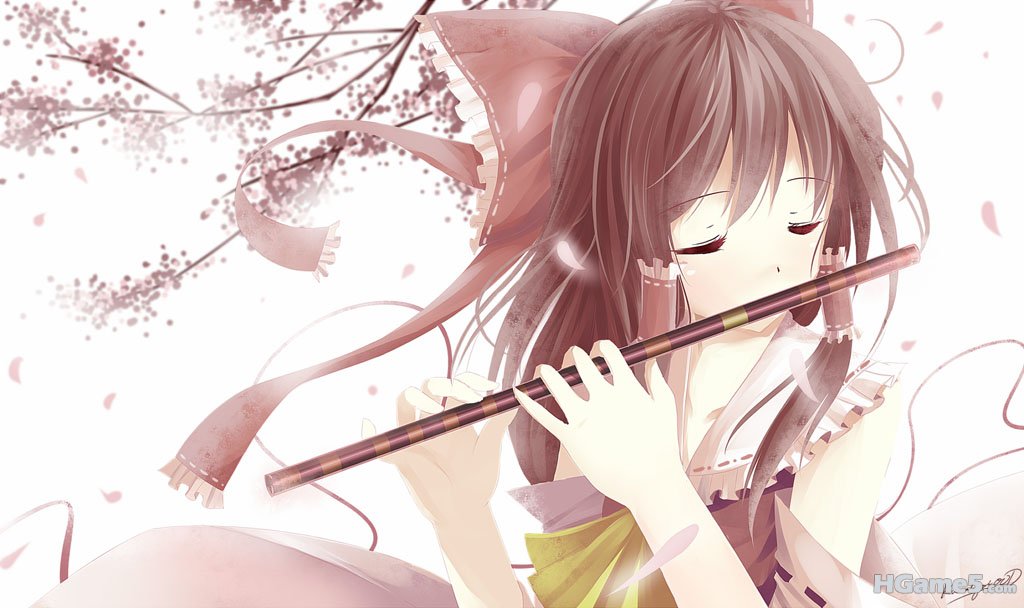 Konachan.com - 73221 brown_hair flute hakurei_reimu instrument japanese_clothes .jpg