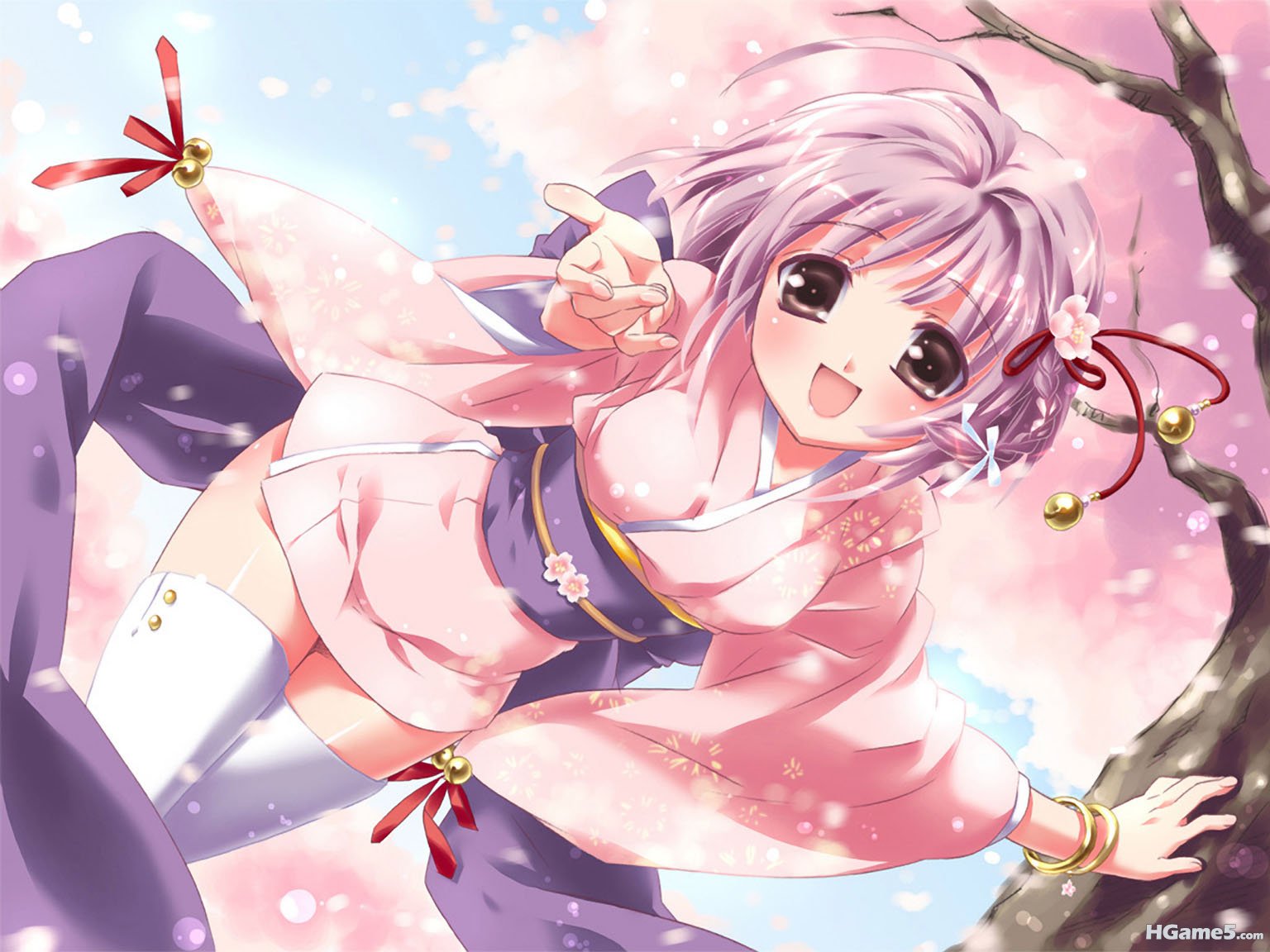 Konachan.com - 51323 cherry_blossoms japanese_clothes kimono purple_hair tagme.jpg