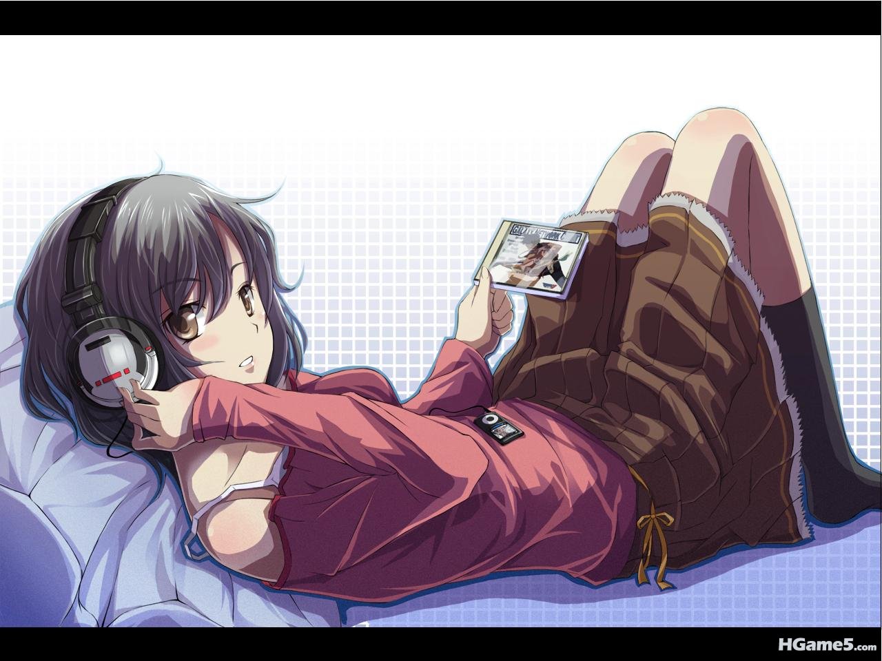 Konachan_com - 80474 aratant bow brown_eyes gray_hair headphones ipod original r.jpg
