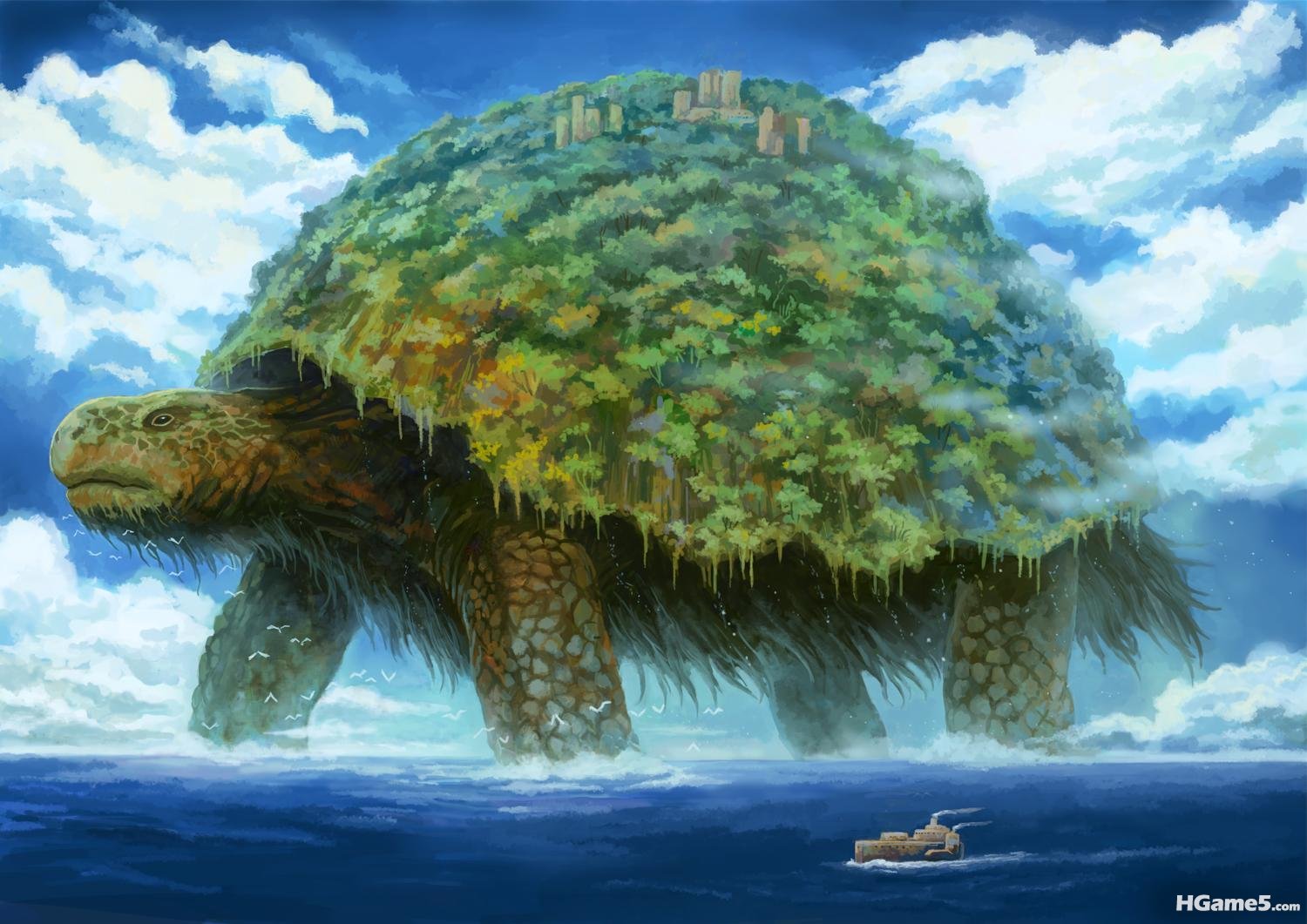 Konachan_com - 93280 boat clouds kemi_neko original sky turtle water.jpg