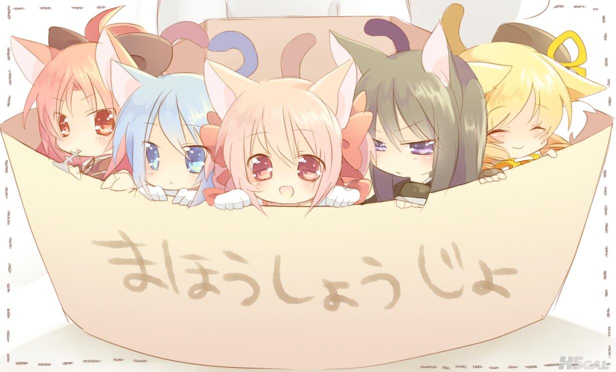 99673 akemi_homura catgirl chibi hetaling kaname_madoka kyuubee mahou_shoujo_mad.jpg