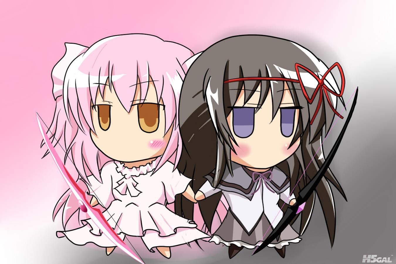 an_com - 102657 2girls akemi_homura bow bow_(weapon) chibi dress kaname_madoka m.jpg
