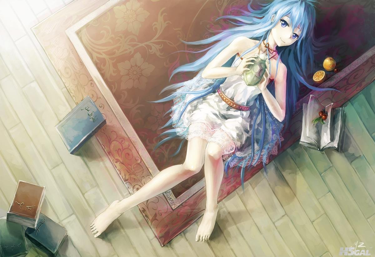 Konachan_com - 105603 2y_x barefoot blue_hair book denpa_onna_to_seishun_otoko t.jpg