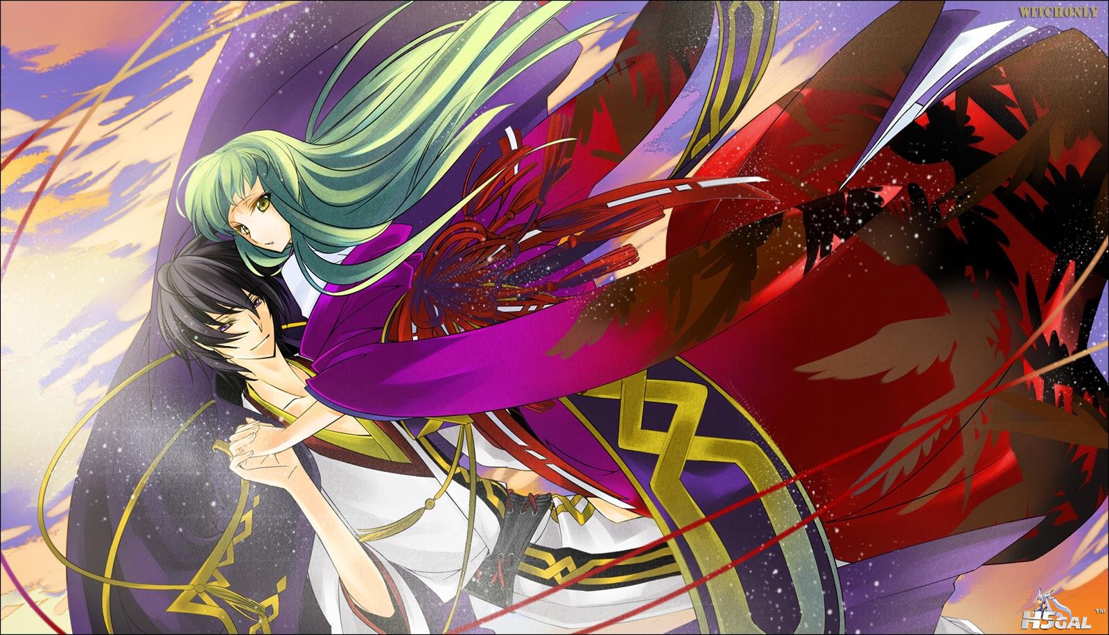 - 85193 black_hair cape cc clouds code_geass green_hair lelouch_lamperouge long_.jpg