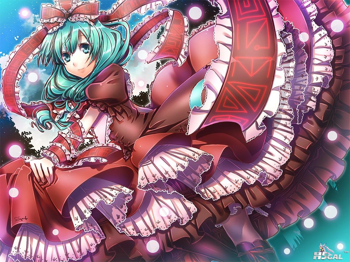 Konachan_com - 113037 dress green_eyes green_hair kagiyama_hina long_hair ribbon.jpg