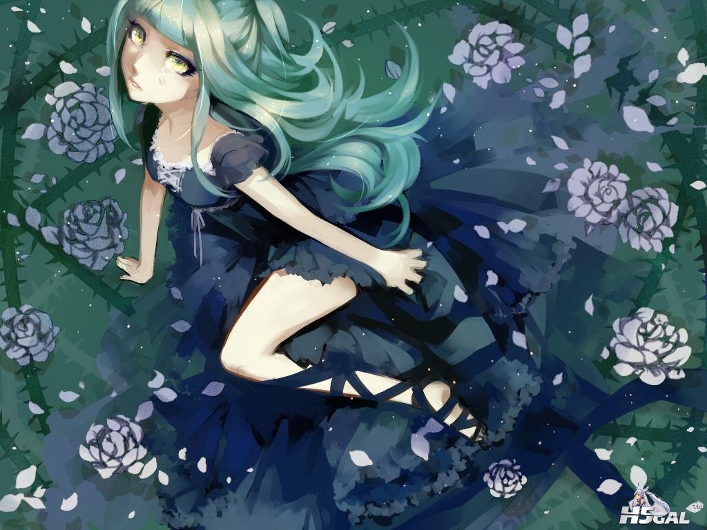 Konachan_com - 113230 aoshiki aqua_hair dress flowers original petals tagme.jpg