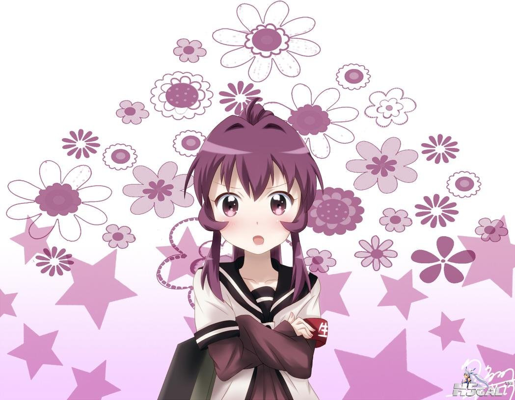 Konachan_com - 113372 ponytail purple_eyes purple_hair seifuku sugiura_ayano tag.jpg