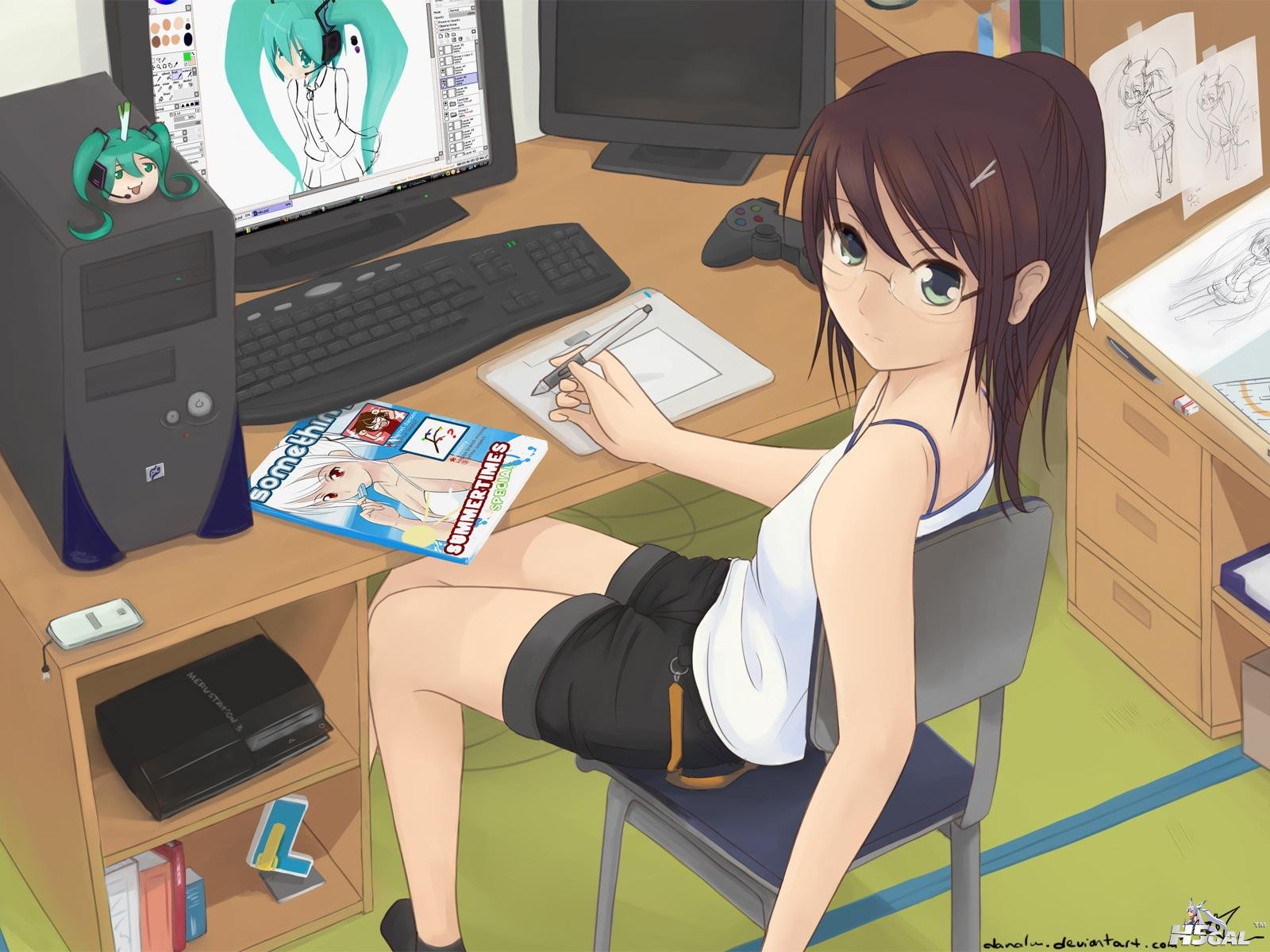 Konachan_com - 45027 brown_hair computer danalm glasses green_eyes hatsune_miku .jpg