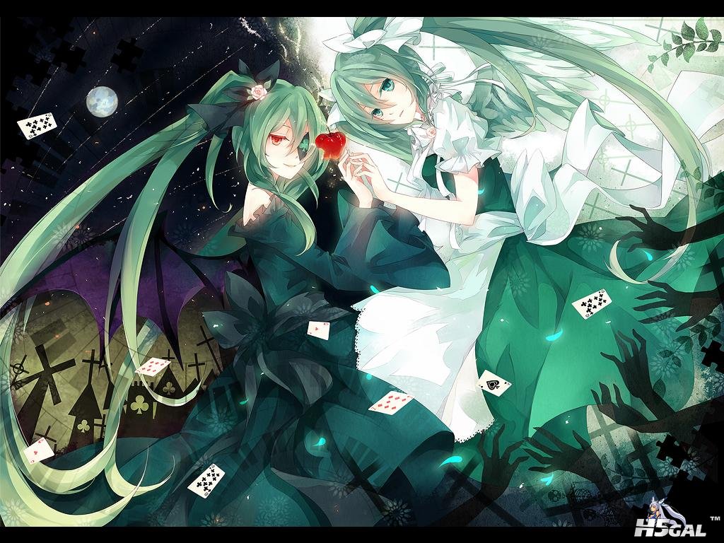 Konachan_com - 114549 2girls alice_human_sacrifice_(vocaloid) dress hatsune_miku.jpg