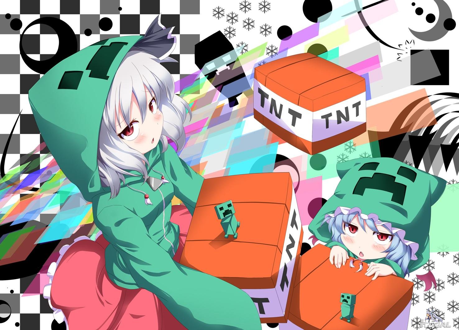 Konachan.com---110942-blue_hair-blush-creeper-konpaku_youmu-meracle-minecraft-mo.jpg