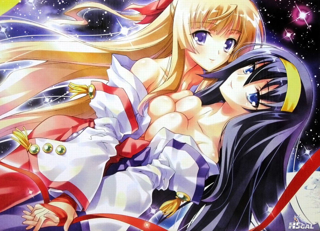 Konachan.com - 62803 black_hair blonde_hair blue_eyes breasts himemiya_chikane j.jpg