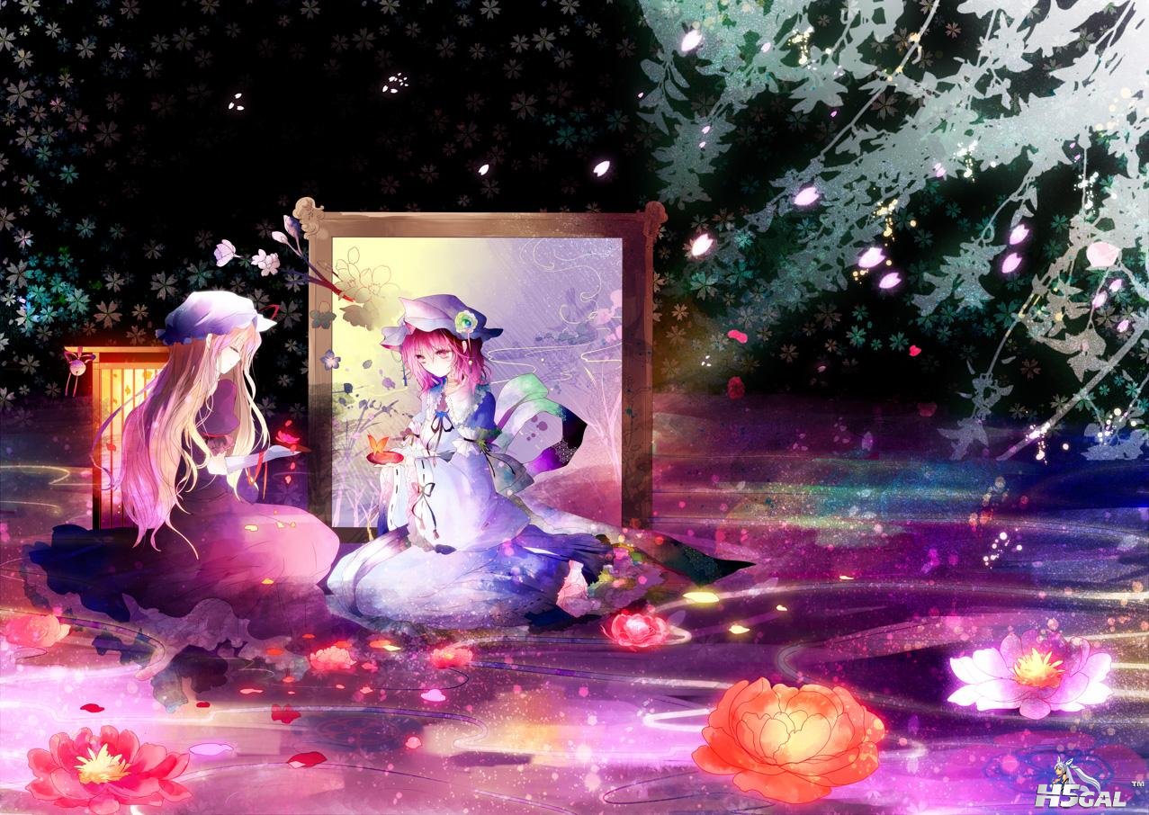 Konachan_com - 114873 dress flowers hat kazu_(muchuukai) petals saigyouji_yuyuko.jpg