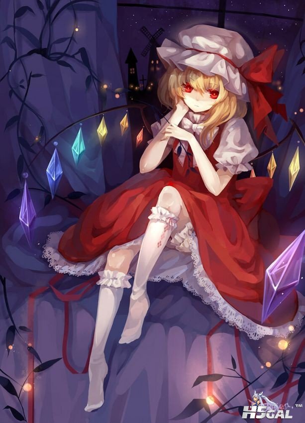 p700661_blonde_hair flandre_scarlet red_eyes socks touhou wings.jpg