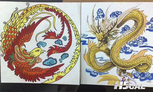 凤是自己画的，龙是同学帮忙画的，风格不一样，但是也不是那么别扭。