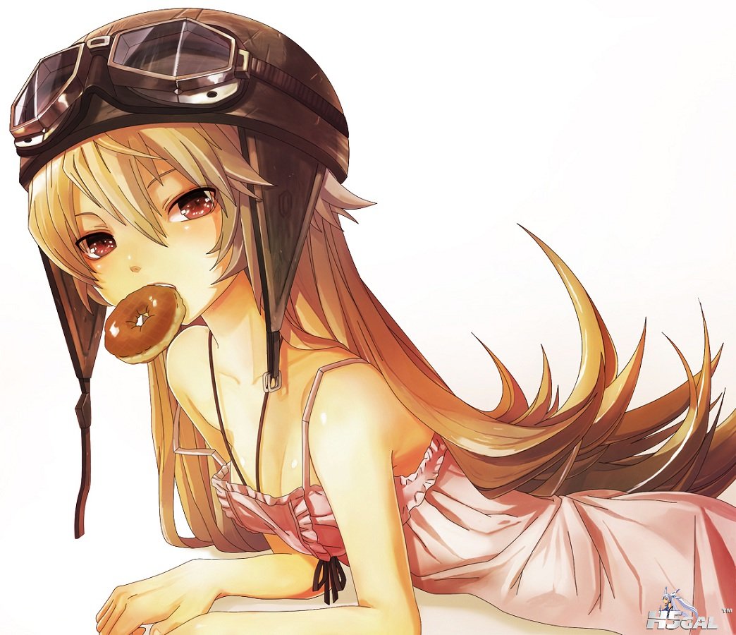 - 63063 bakemonogatari blonde_hair food goggles long_hair oshino_shinobu.jpg