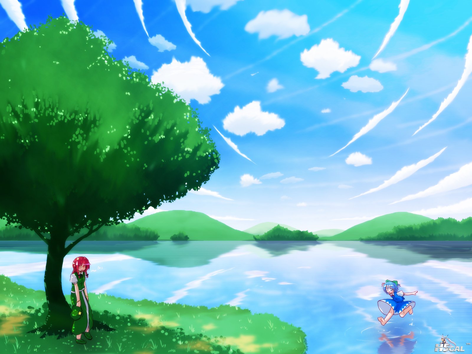 konachan 54320 cirno grass hong_meiling sky touhou water.jpg