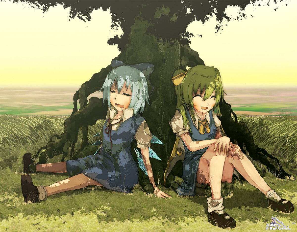 konachan 69907 blue_hair cirno daiyousei green_hair long_hair ponytail short_hai.jpg