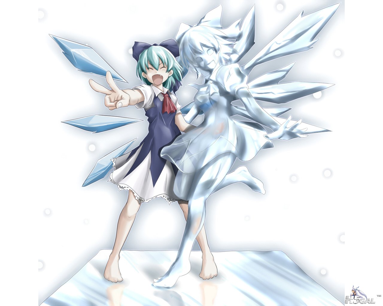 konachan 80461 ao_usagi barefoot blue_hair bow cirno dress fang green_hair ribbo.jpg