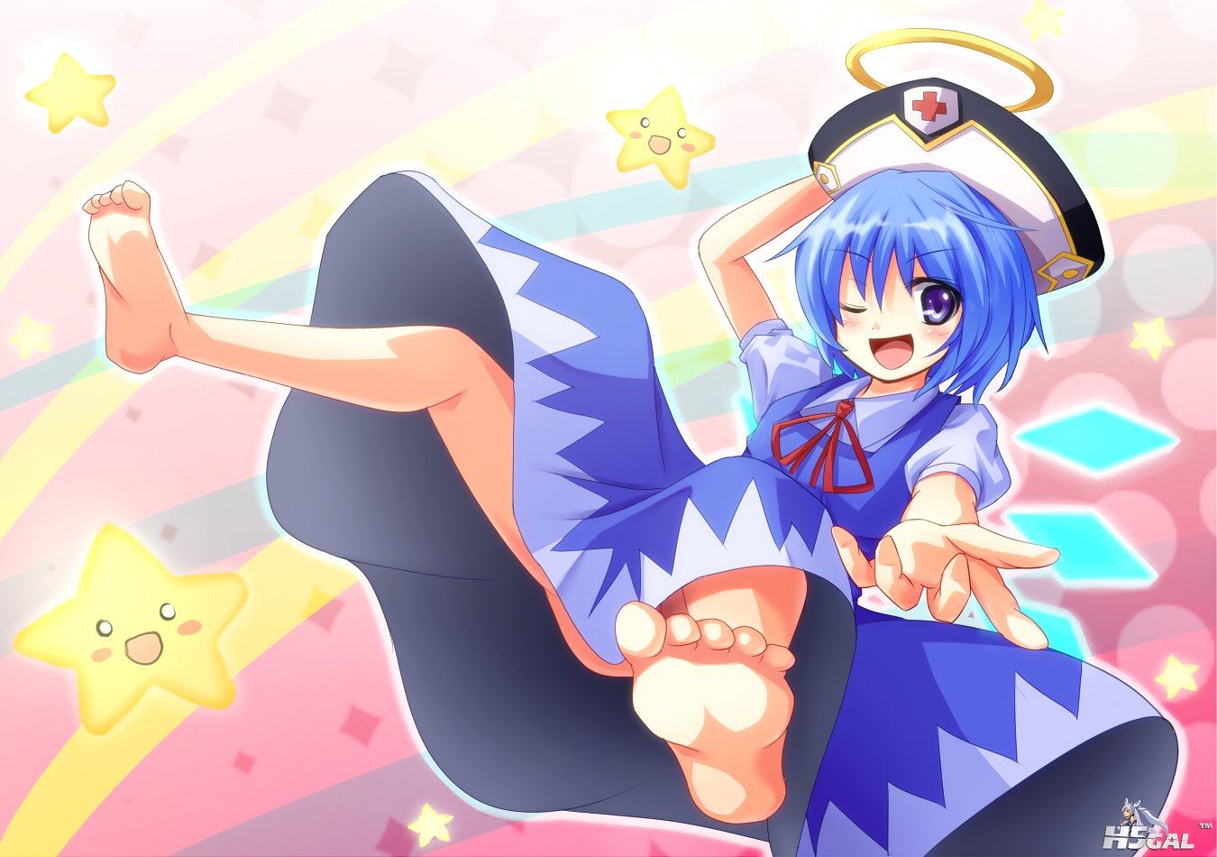 konachan 81619 barefoot blue_hair cirno dress hat ryosios stars touhou.jpg