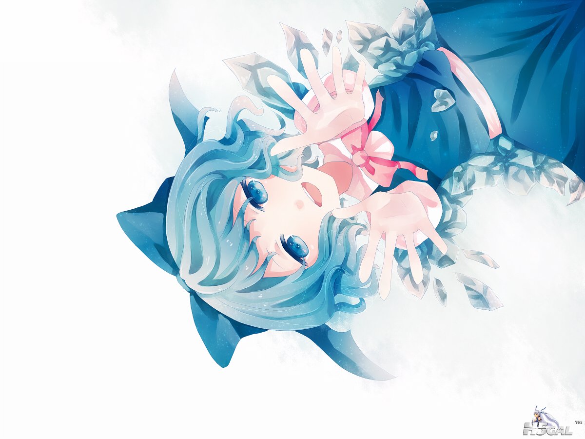 konachan 83427 blue_eyes blue_hair bow cirno kurone_roku short_hair touhou white.jpg
