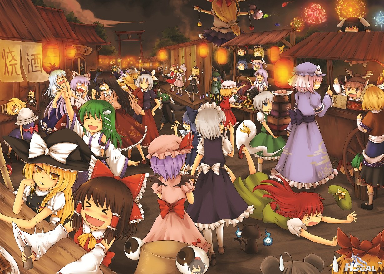 konachan 104538 alice_margatroid blonde_hair brown_hair chen cirno fireworks fla.jpg
