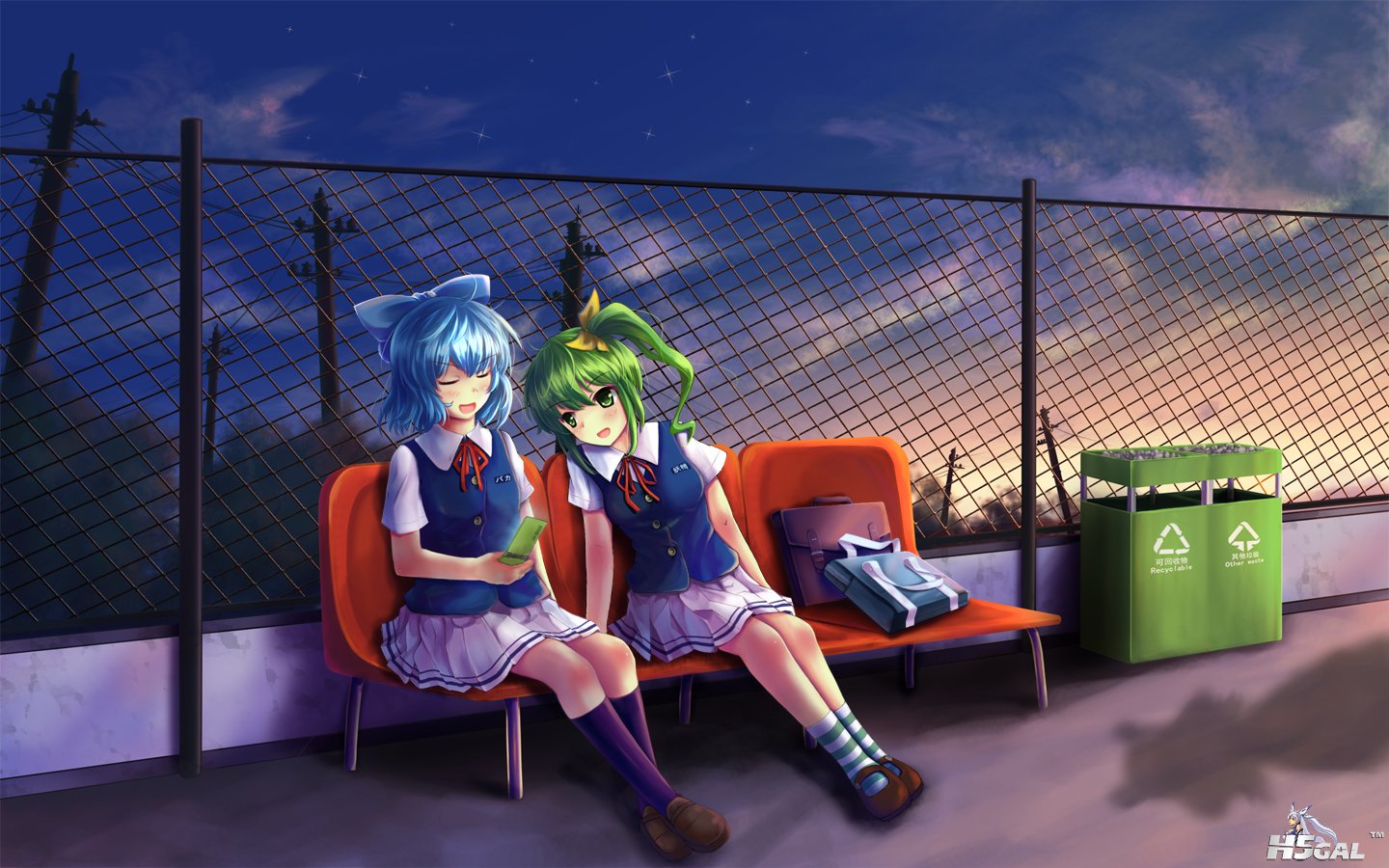konachan 112340 blue_hair cirno daiyousei dzc23 green_eyes green_hair seifuku touhou.jpg