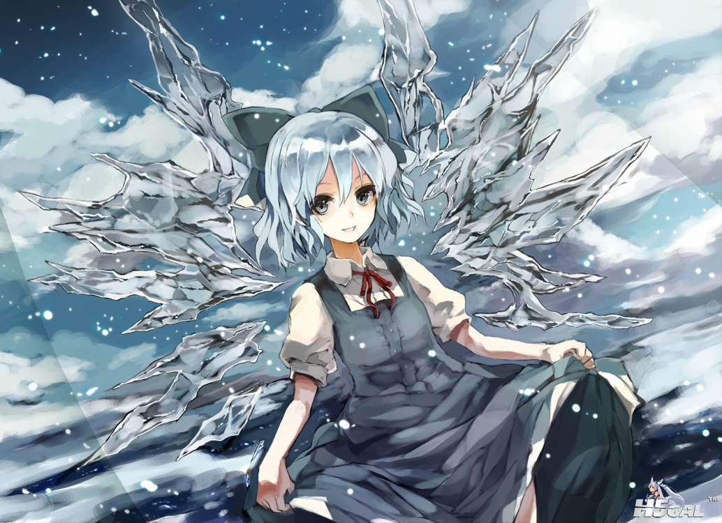 konachan 114508 blue_hair bow cirno clouds dress gray_eyes monorino ribbons touh.png