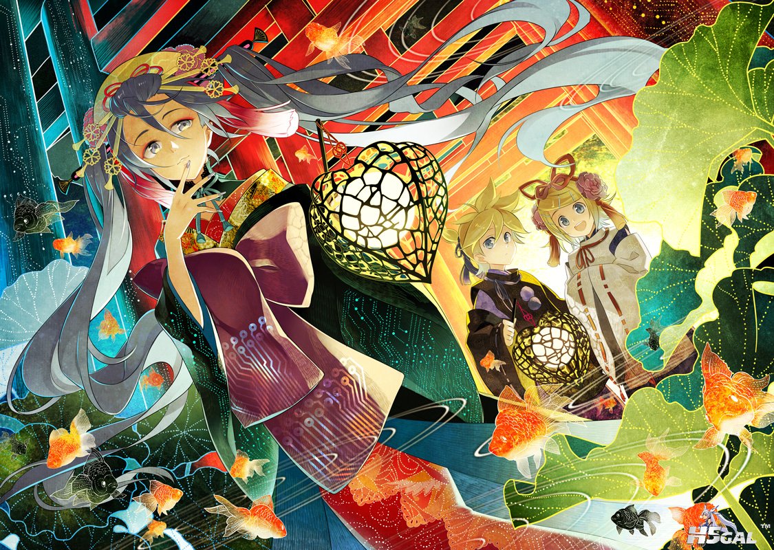 Konachan_com - 139725 animal fish hatsune_miku japanese_clothes kagamine_len kag.jpg