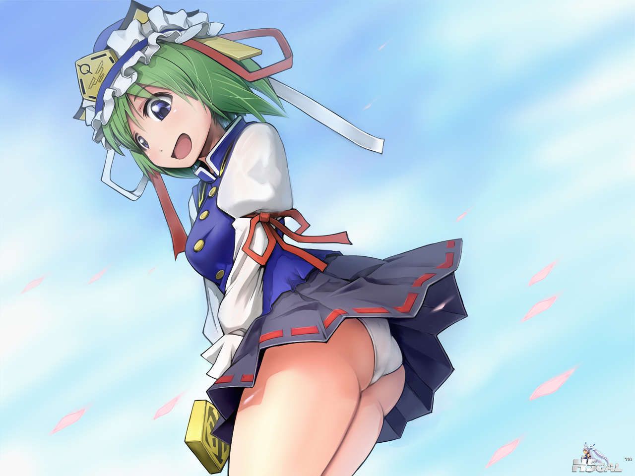 Konachan_com - 139826 ass green_hair hat panties petals shikieiki_yamaxanadu ski.png