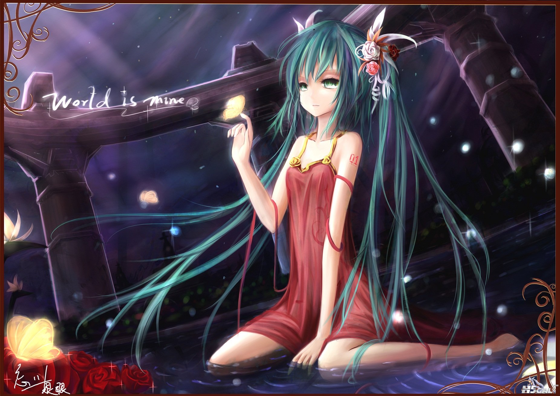 Konachan_com - 139986 aqua_hair butterfly flowers hatsune_miku hc long_hair twin.jpg