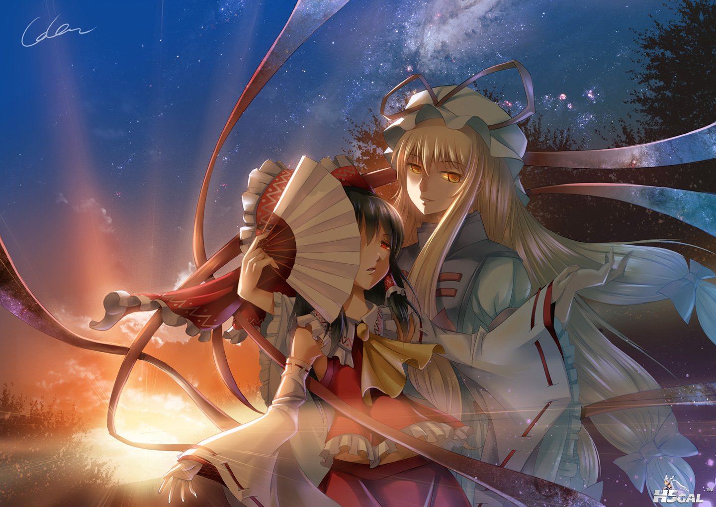 blonde_hair bow fan hakurei_reimu japanese_clothes long_hair madcocoon miko oran.jpg