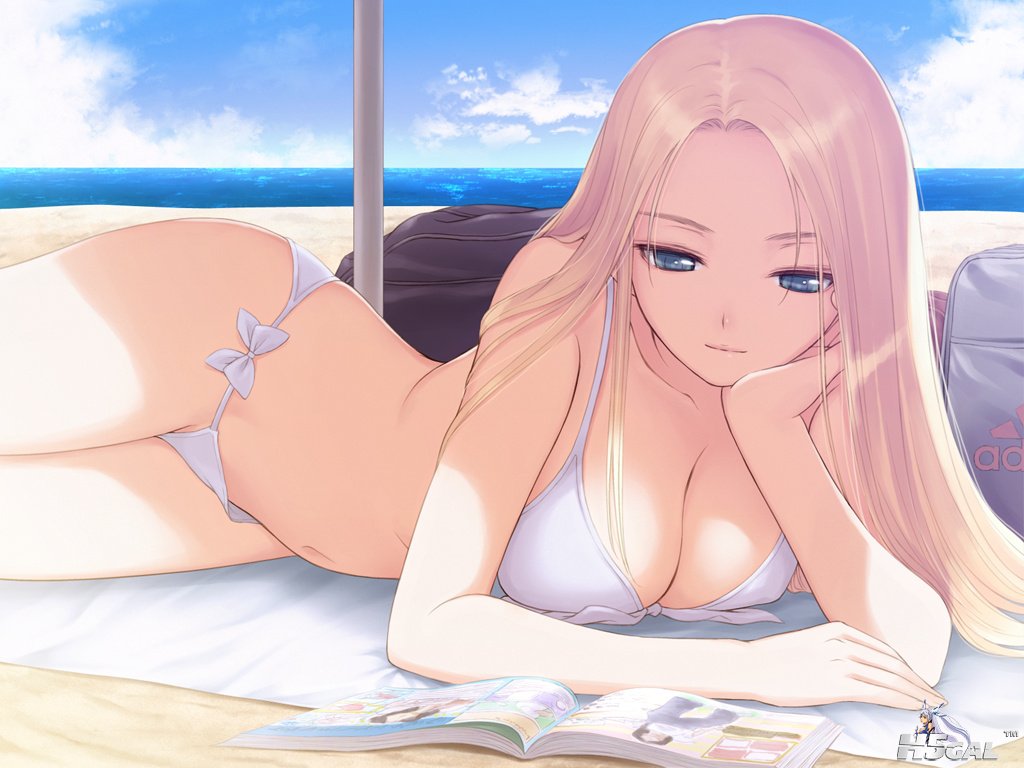 konachan 108163 beach bikini blonde_hair blue_eyes cleavage date_wingfield_reiko.jpg