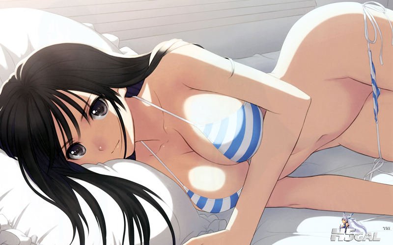 konachan 133665 bikini cleavage panties panty_pull striped_panties swimsuit taka.jpg
