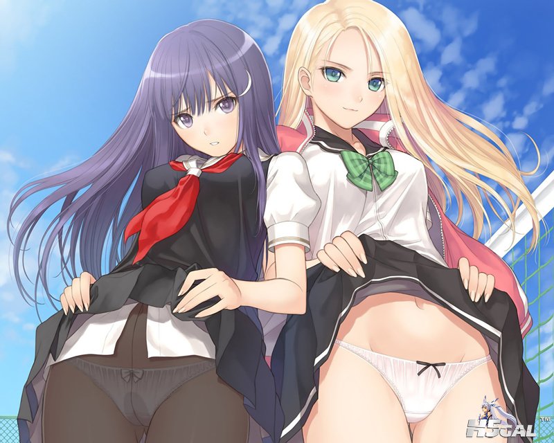 konachan 133824 2girls date_wingfield_reiko fault kamiwazumi_maya long_hair pant.jpg