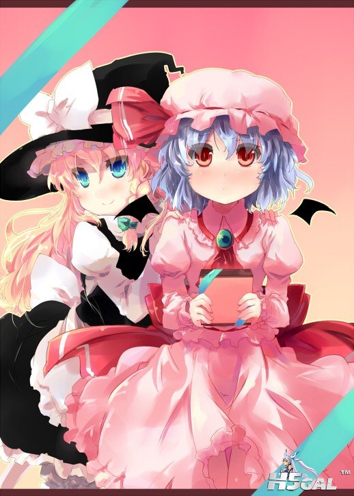 p726345_2girls bat_wings blonde_hair blue_eyes blue_hair blush braid hat kirisam.jpg