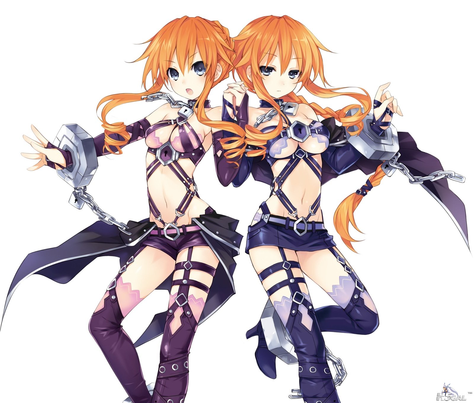 irls blue_eyes cape chain cleavage collar date_a_live handcuffs orange_hair pony.jpg