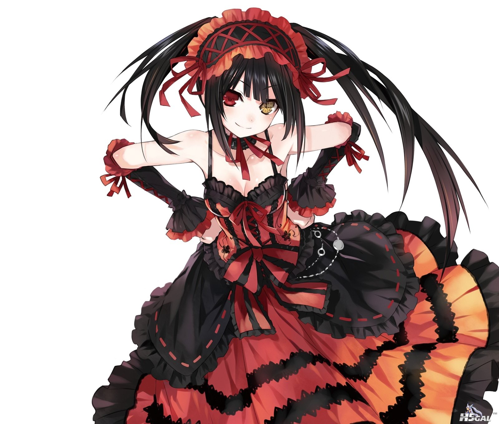 s black_hair choker cleavage date_a_live dress elbow_gloves headdress long_hair .jpg