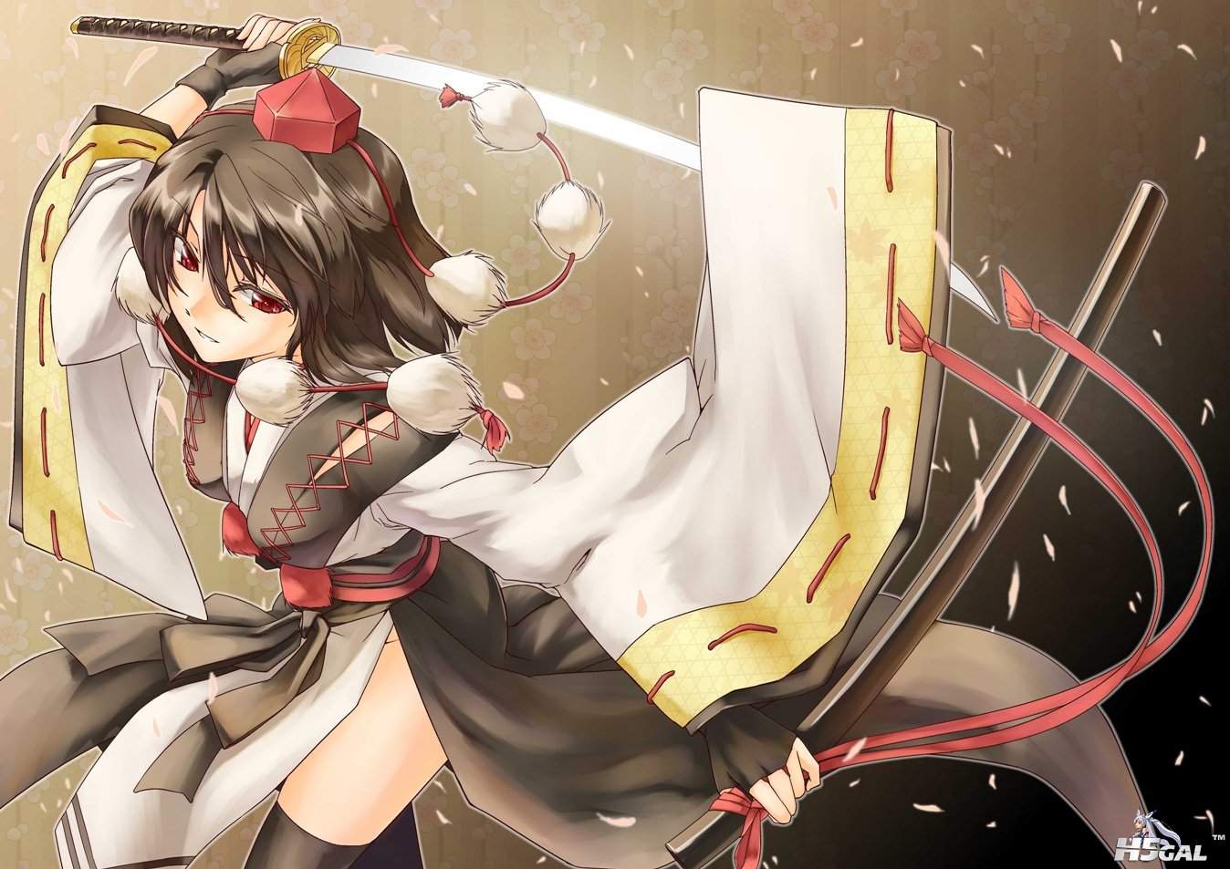 _hair caesar_et_cleopatra gloves hat japanese_clothes katana red_eyes shameimaru.jpg