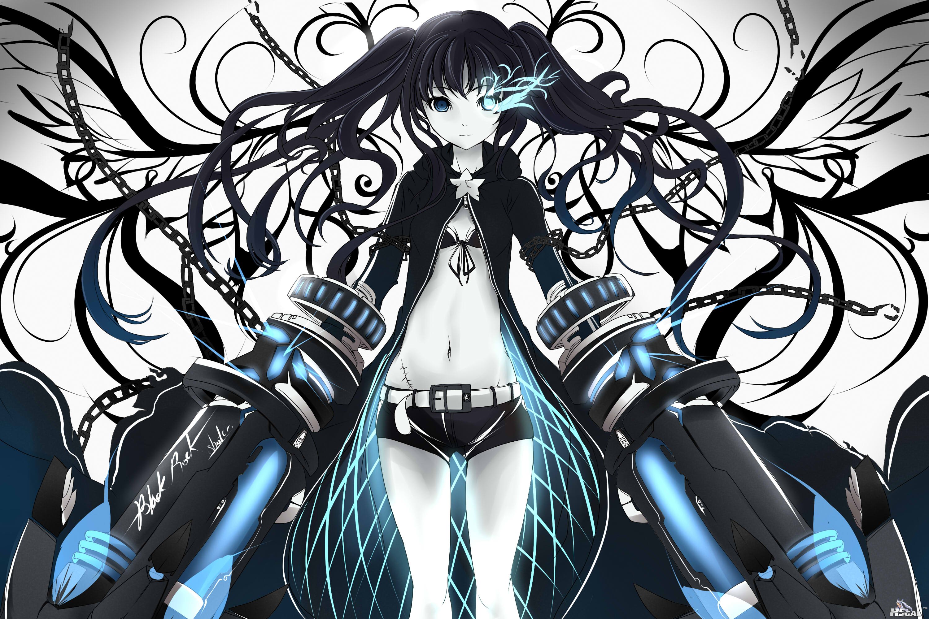 142291 bikini_top black_hair black_rock_shooter blue_eyes chain faefaea gun kuro.jpg